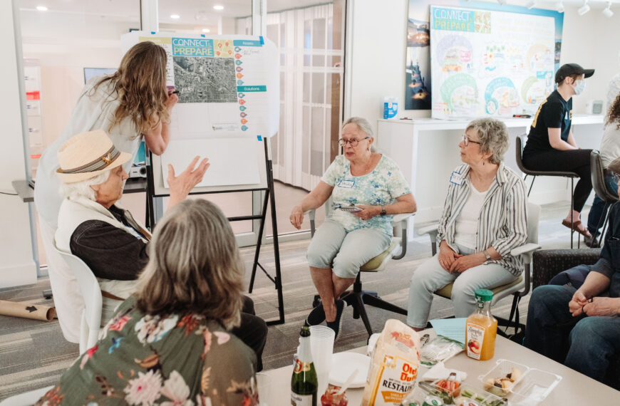 Neighbours sit in a circle and complete "Map Your Resilience" activity during a workshop session.