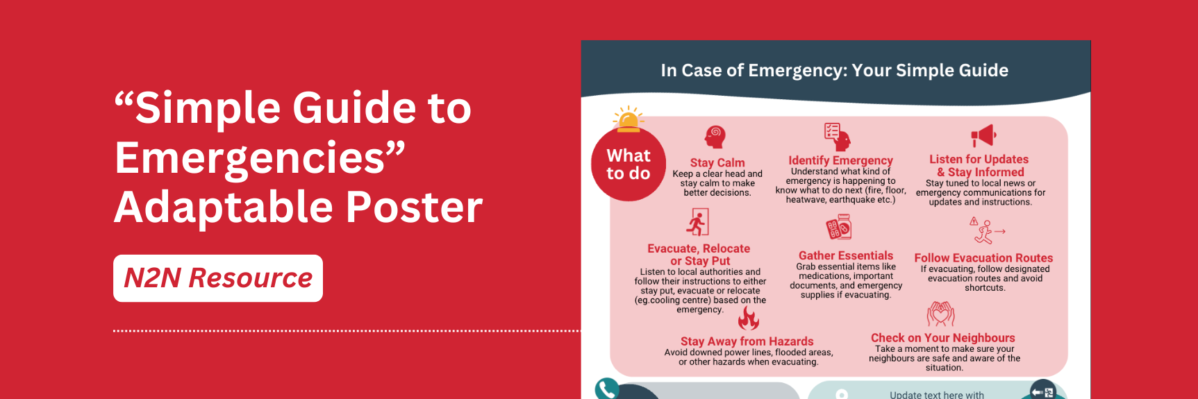 Header image with red background with title "simple guide to emergencies" adaptable poster